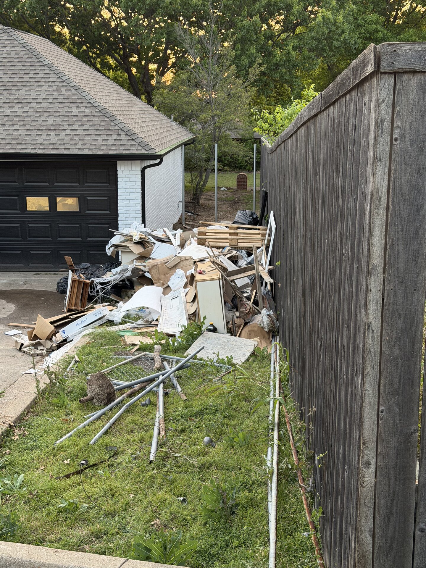 Side yard debris cleanup and haul-off — before